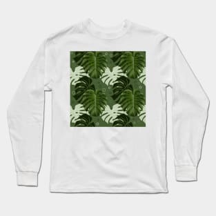 Monstera Pattern - Lime Green Long Sleeve T-Shirt